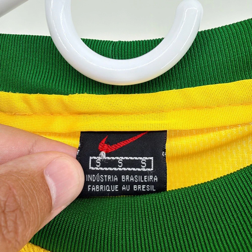Vintage Nike Brazil CBF Soccer Jersey Mesh Panel Athletic Shirt S Yellow Green
